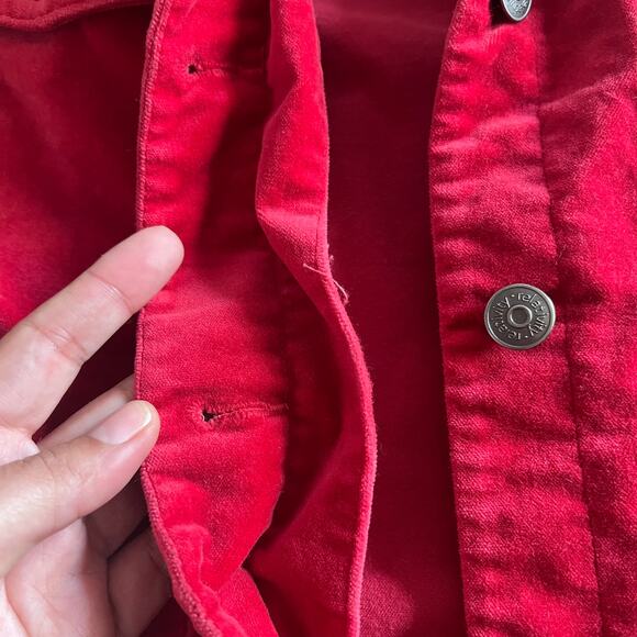 Relativity Red Velour Trucker Jacket PM Petite Medium Soft Cotton Blend - Picture 8 of 13